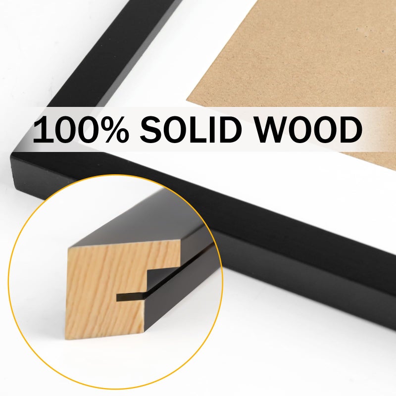WUTL 8x10 Black Picture Frames Nature Solid Wood 4 Pack for Wall Mounting and Tabletop Display - Image 2